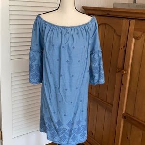 St Johns Bay chambray off the shoulder dress